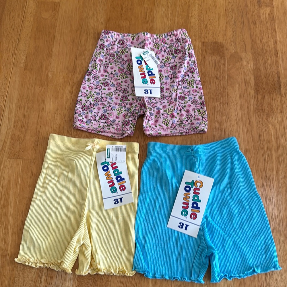NWT Toddler 3T Girls Pink Floral Ladybug Yellow and Blue Ribbed Shorts Lot